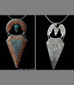 927 - SOLD - Antique Tibetan silver, coral, turquoise with incised Dragon Pendant