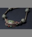 061 - VENDUTO Antica Collana Tibetana in argento a bassorilievo, turchese e corallo
