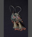 1007 - Antichi orecchini turcomanni, argento, corallo, turchese, corniola, Turkmenistan