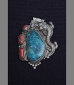 1045 - Sold - NECKLACE-PENDANT TIBETAN SILVER WITH DRAGON-POWER, TURQUOISE AND CORALLS