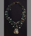 1051 - Tibetan multistrands Necklace with jade,carnelian, turquoise and bronze